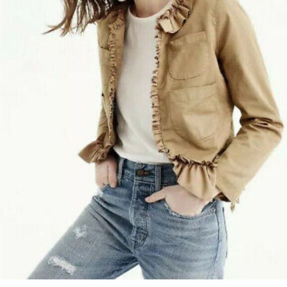 J Crew Tan Ruffle Chino Cropped Blazer | Size 2 - Picture 2 of 12